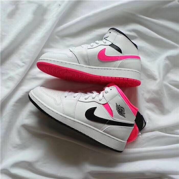 2018 Women Air Jordan 1 Valentine's Day White Pink Black Shoes - Click Image to Close